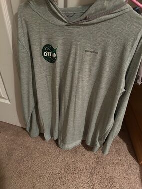 Patagonia Men's Light Gray Hooded Shirt Jacket with Green Ohio Logo
